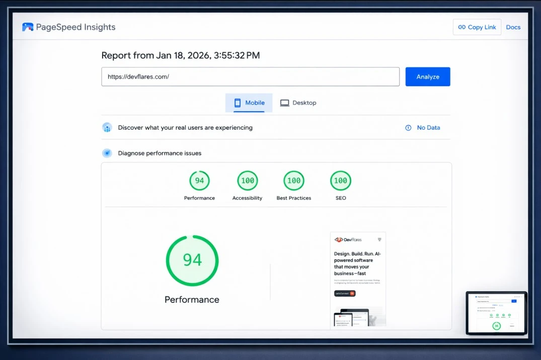 How We Hit 94–100 PageSpeed Scores on Mobile (and What AI Changed)